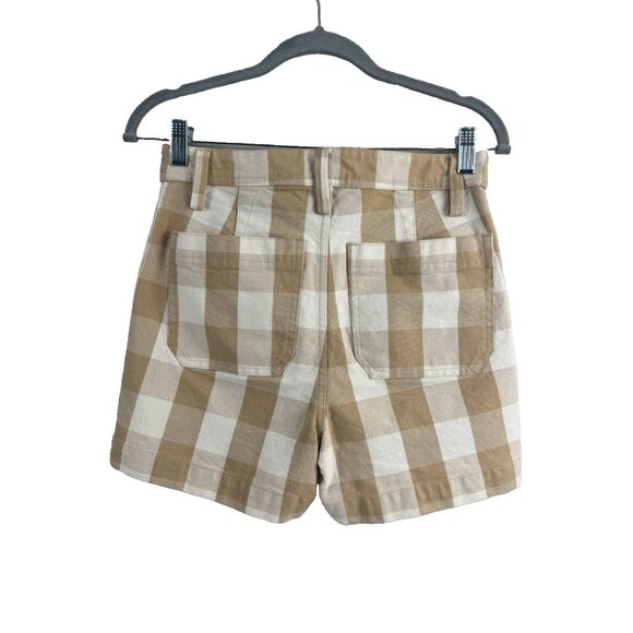 Madewell Gingham Plaid Button Shorts 25 Tan Cream Cottagecore French Girl Coasta - Picture 4 of 9